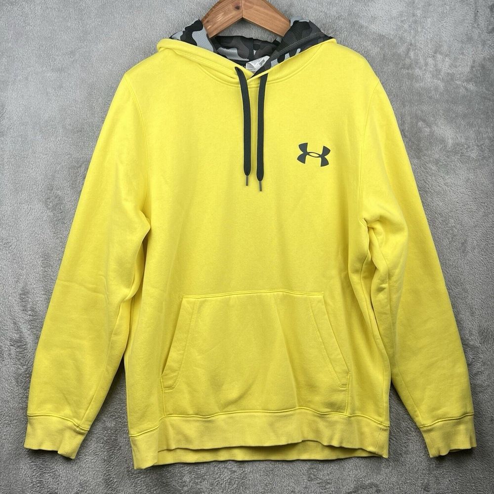 Under Armour UA Rival Fleece Hoodie Men's L Fluorescent Yellow Camo Hood